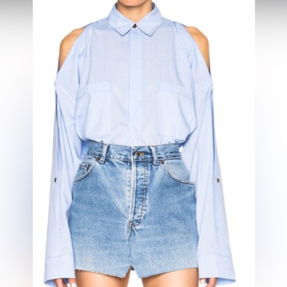 SOLD Helmet Lang Open Shoulder Top in blue